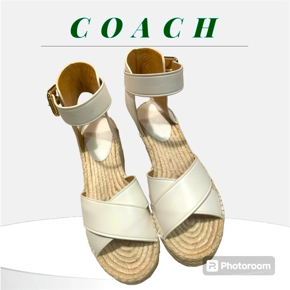 Coach Primrose platform Jute Espadrille Leather Sandal Size 8